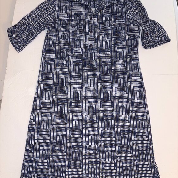 J. McLaughlin Blue Collared Catalina Cloth Geometric Stretch Dress Small Classy - Picture 12 of 16